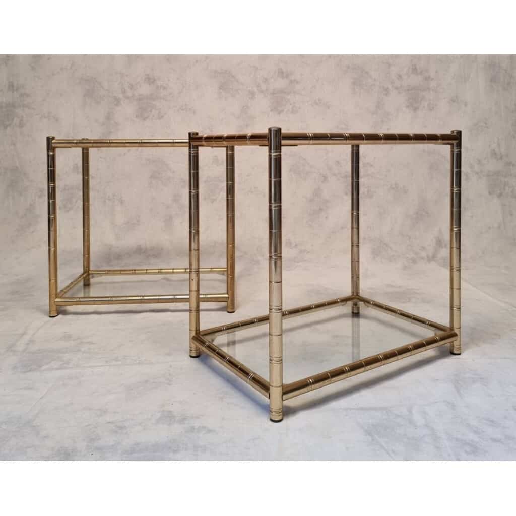 Pair Of Bamboo Sofa Ends - Golden Brass - Ca 1980 4