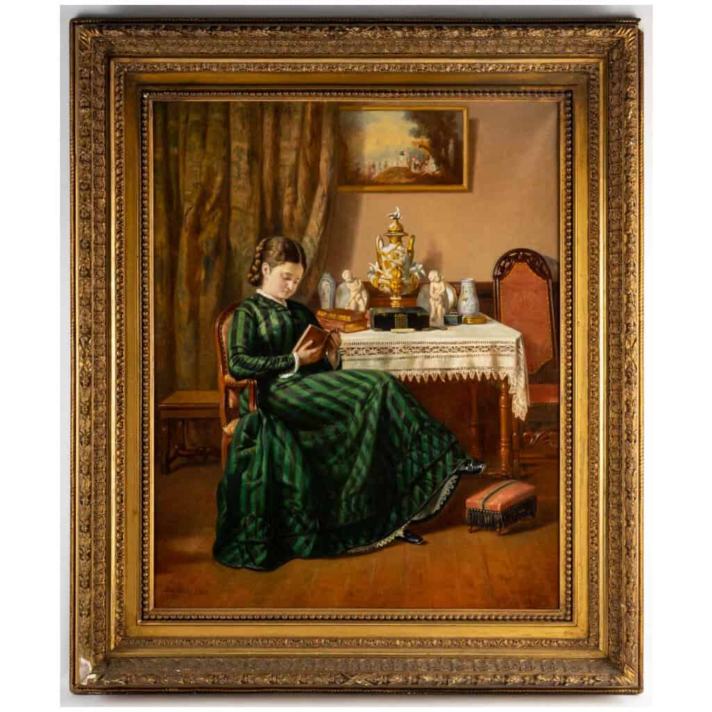 Pierre Emile Bernede (1830/1900 )  » Jeune fille à la lecture  » 1880 3