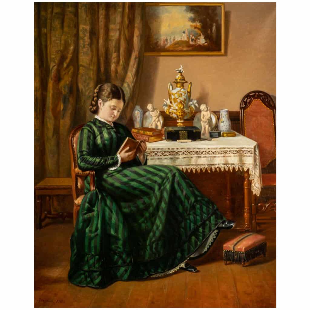 Pierre Emile Bernede (1830/1900 )  » Jeune fille à la lecture  » 1880 4