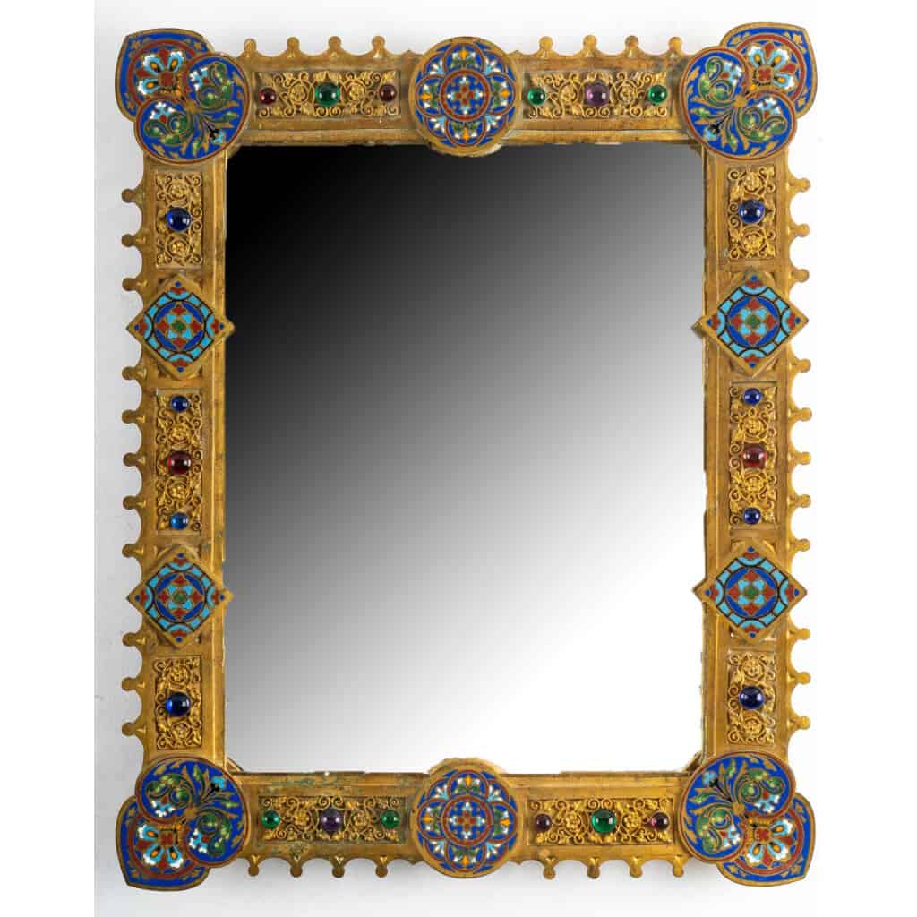 Miroir en bronze doré Style Byzantin ( 1850 ) émaillé 3