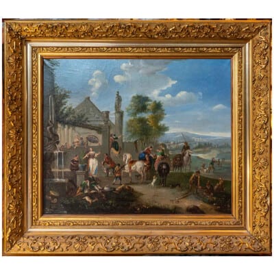 Festival scene in the village "Flemish painting XIXth '