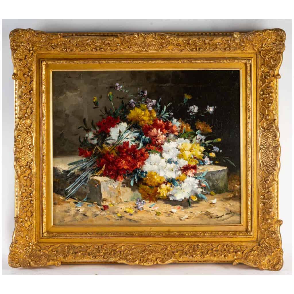 Henri Cauchois (1850 - 1911): Bouquet of carnations on an entablature. 3