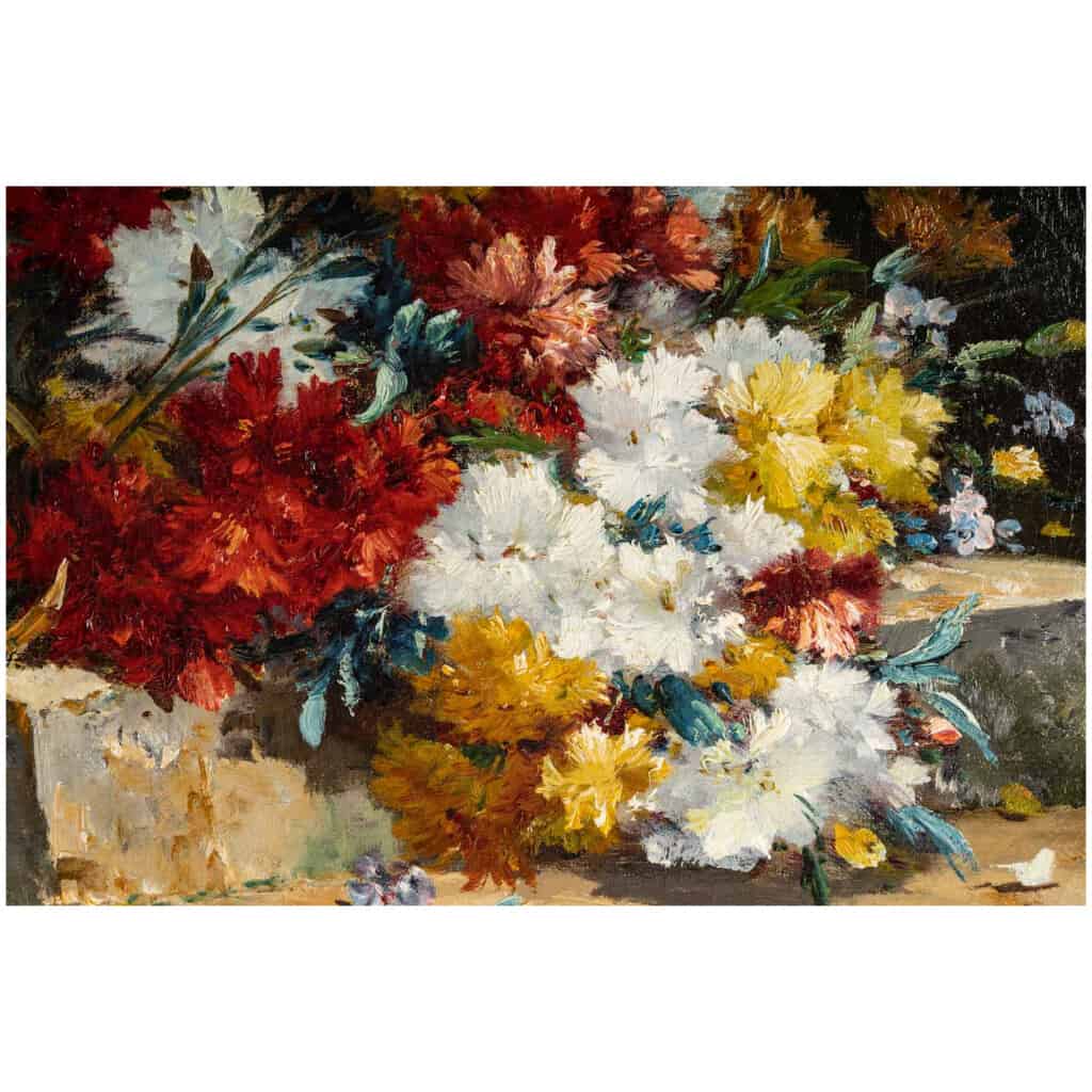 Henri Cauchois (1850 – 1911) : Bouquet d’oeillets sur un entablement. 6