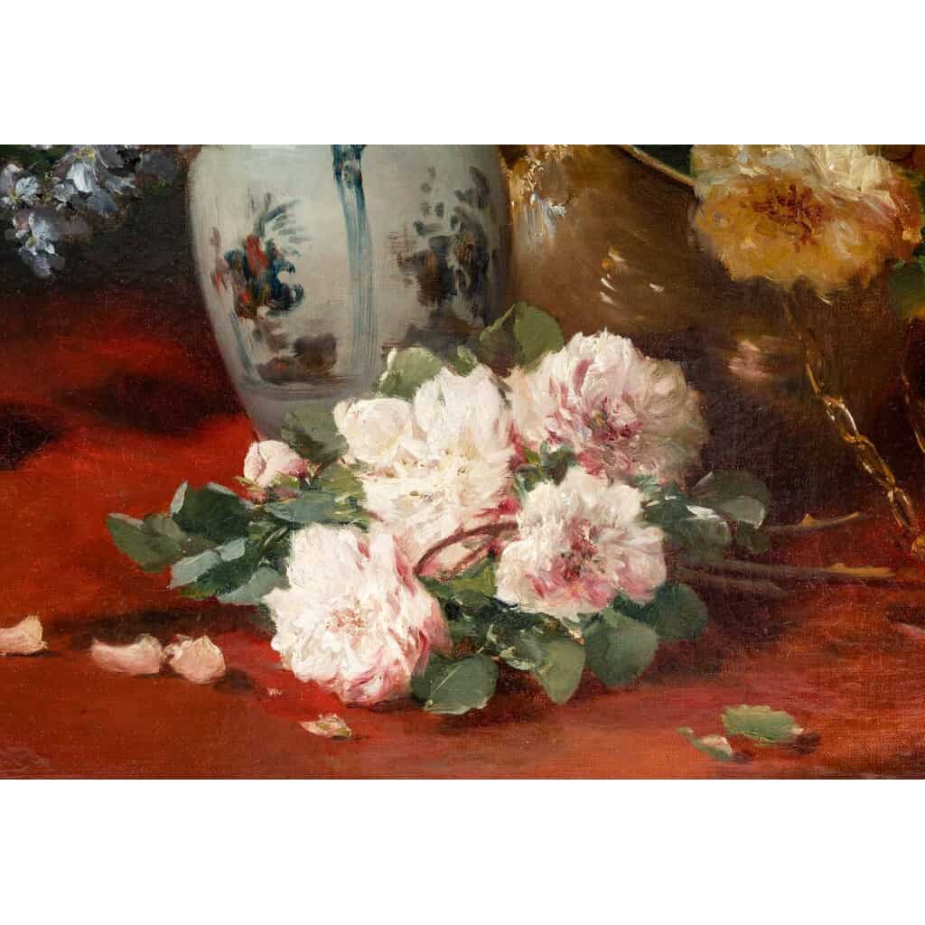 Henri Cauchois (1850 – 1911) : Nature morte aux bouquets de roses. 7