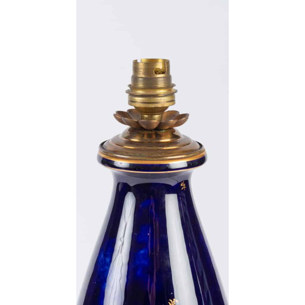 Lampe Sèvres 1920 ( bleu marbré + fleurettes or ) 6
