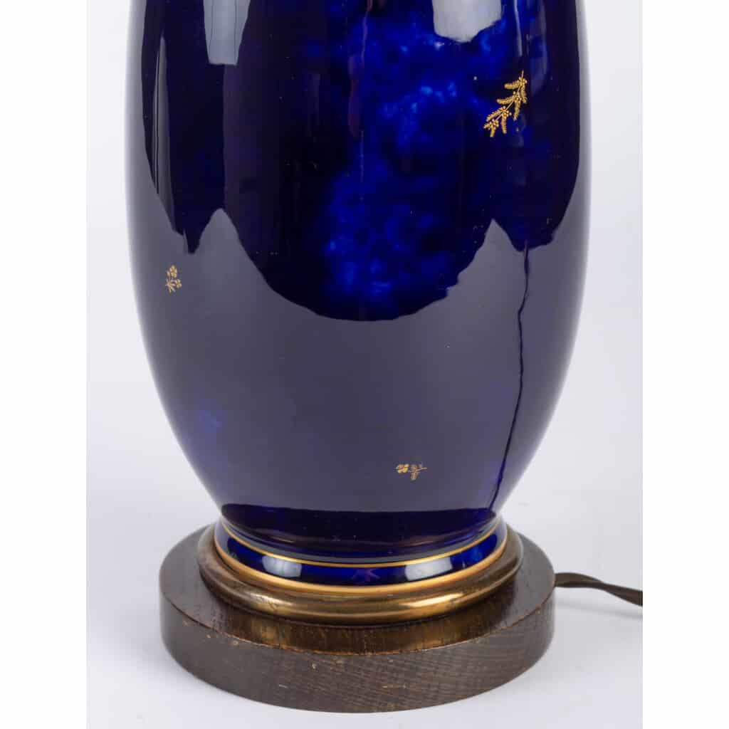 Lampe Sèvres 1920 ( bleu marbré + fleurettes or ) 4