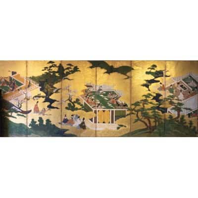 Japanese 6-panel screen "Dit du Genji" late 17th C.