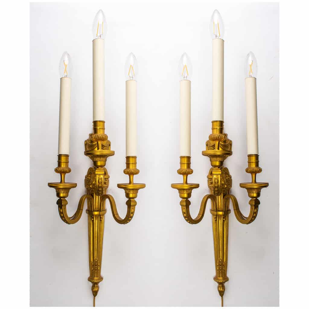 Pair of bronze sconces with rams XIXth 3