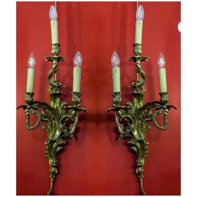 Pair of St Louis XV sconces ( XIXth century) gilded bronze