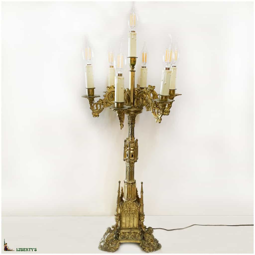 Large gilt bronze chandelier with 7 lights, high. 72cm, (End XIXe) 3