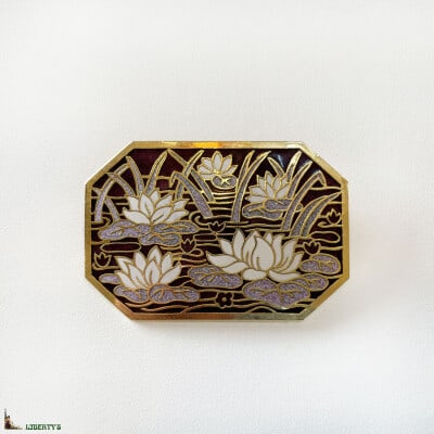 Golden and enameled water lily brooch by Pierre-Bex, width. 6 cm, (1970-1980)