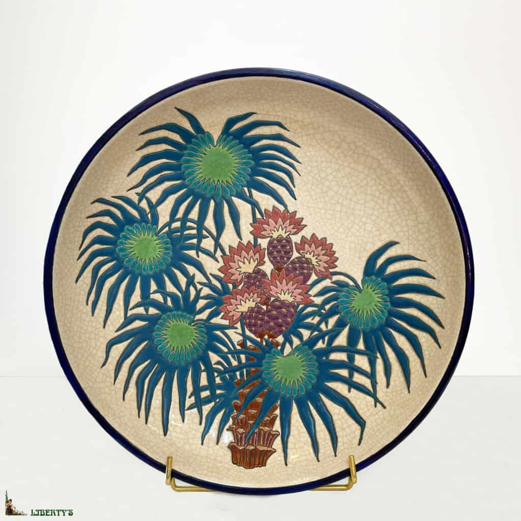 Large Art-Deco bowl with Emaux de Longwy thistles, diam. 38 cm (1920-1930) 3