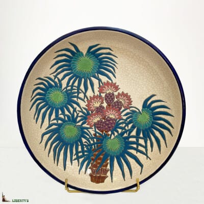 Large Art-Deco bowl with Emaux de Longwy thistles, diam. 38 cm (1920-1930)