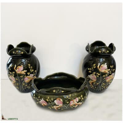 3-piece Fives-Lille enamel slip trim with orchid, top. 22.5cm, (End XIXe)