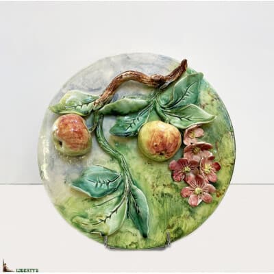 Assiette barbotine de Longchamp avec pommes, diam. 26 cm, (Fin XIXe) 3