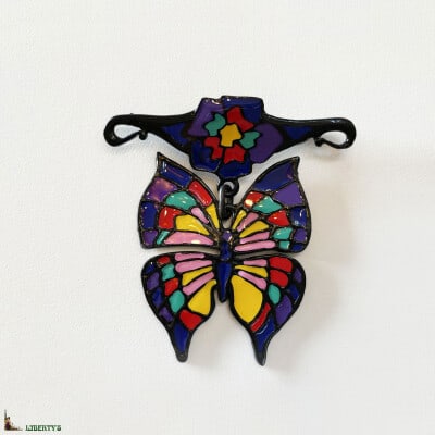 Broche pendentif noire émaillée papillon de Orchidée Noire, larg. 5 cm, (1980-1990)