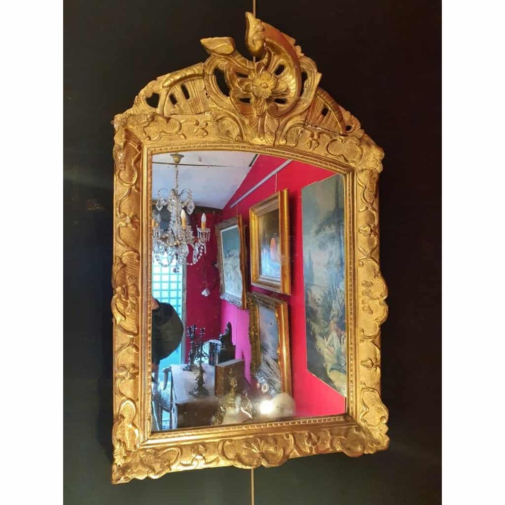 Miroir à Fronton Époque Régence – Décors Florale – Bois Sculpté Doré – 18ème 3