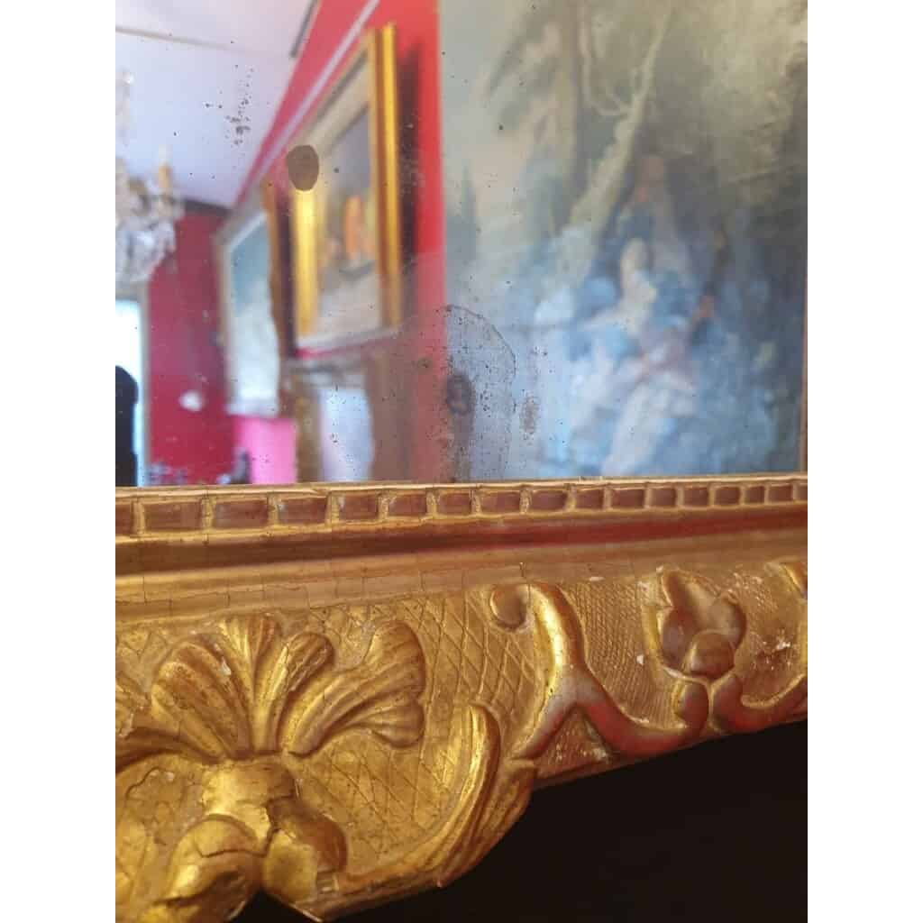 Miroir à Fronton Époque Régence – Décors Florale – Bois Sculpté Doré – 18ème 6