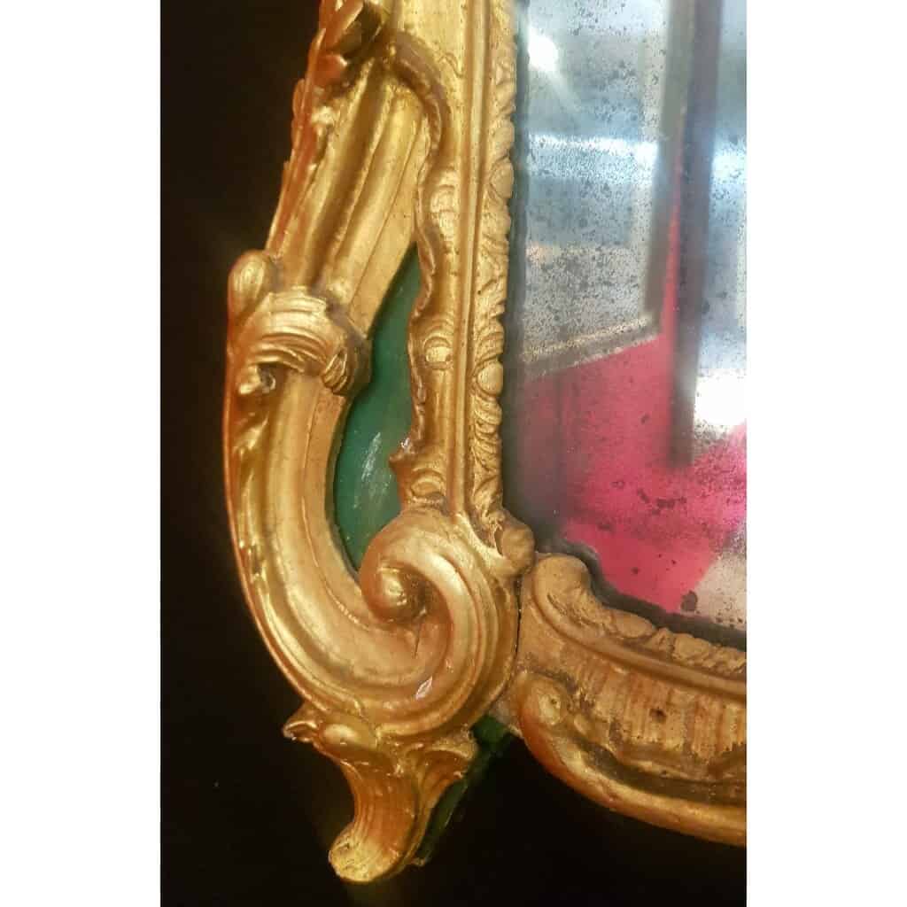 Louis XV Period Mirror With Rocaille Decor - Green Lacquered Golden Wood - 18th Century 5