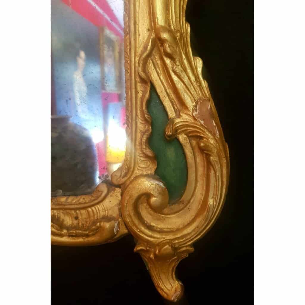 Louis XV Period Mirror With Rocaille Decor - Green Lacquered Golden Wood - 18th Century 6