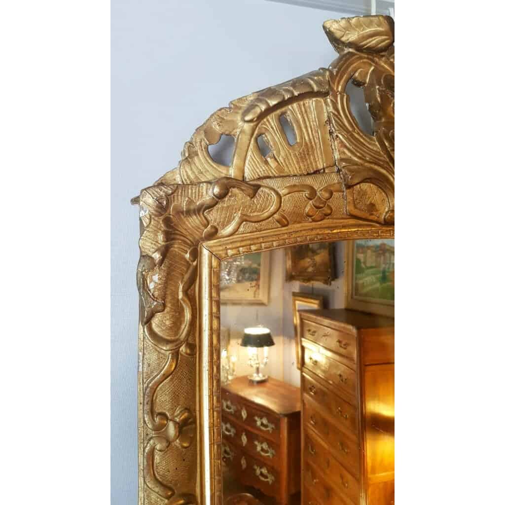 Miroir à Fronton Époque Régence – Décors Florale – Bois Sculpté Doré – 18ème 8