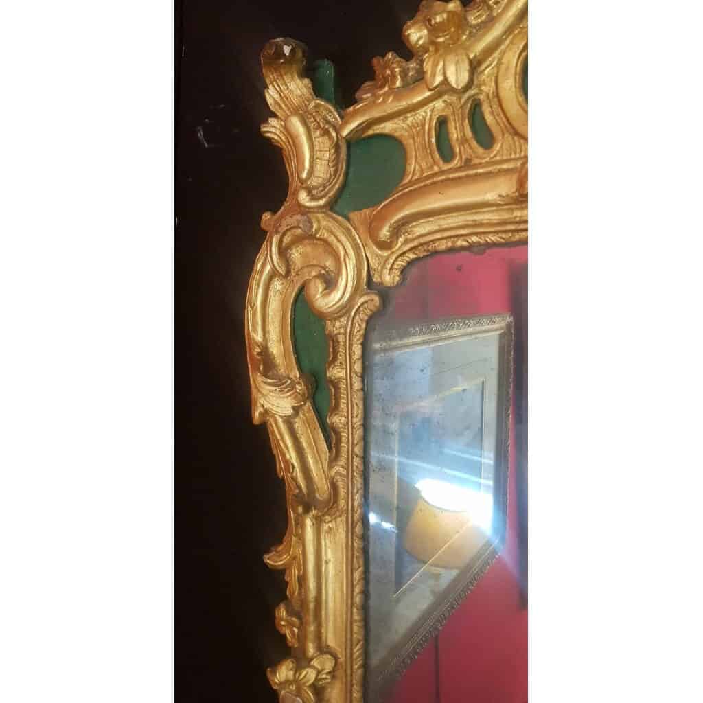 Louis XV Period Mirror With Rocaille Decor - Green Lacquered Golden Wood - 18th Century 8
