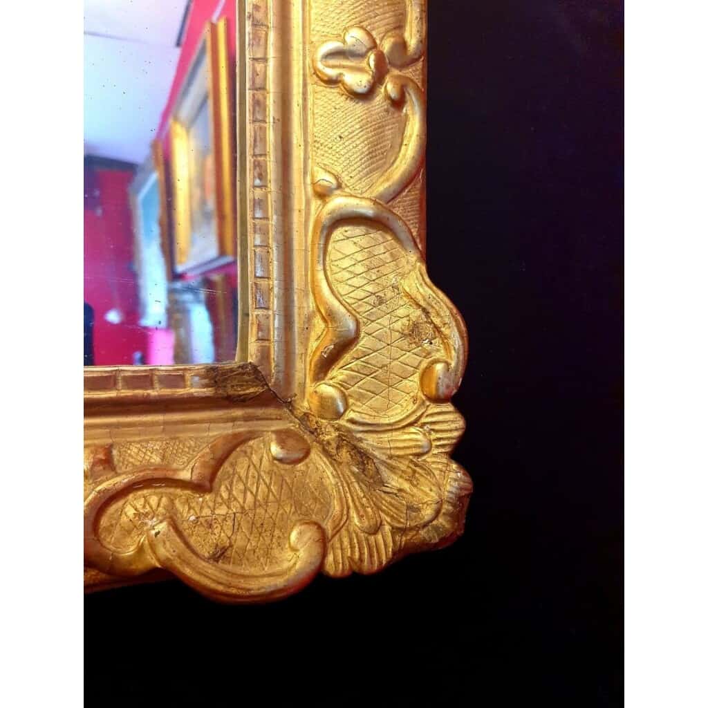 Miroir à Fronton Époque Régence – Décors Florale – Bois Sculpté Doré – 18ème 11