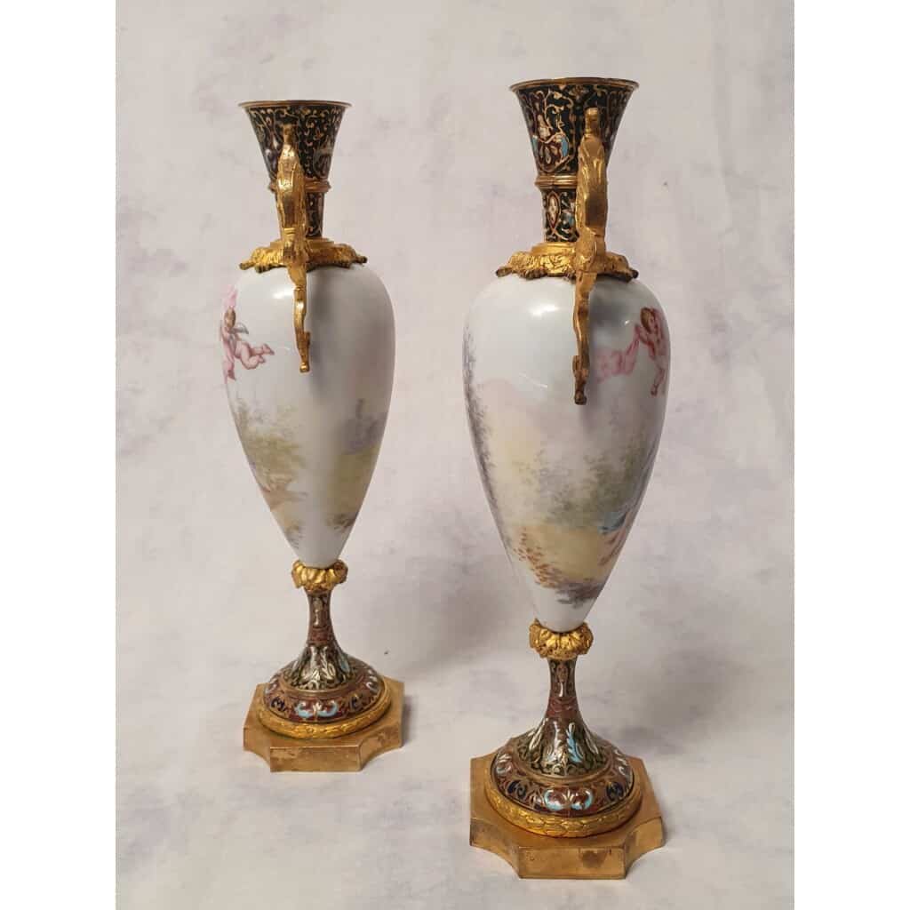 Pair Of Vases Signed Sylvi - Sèvres Porcelain & Gilt Bronze - 19th 8