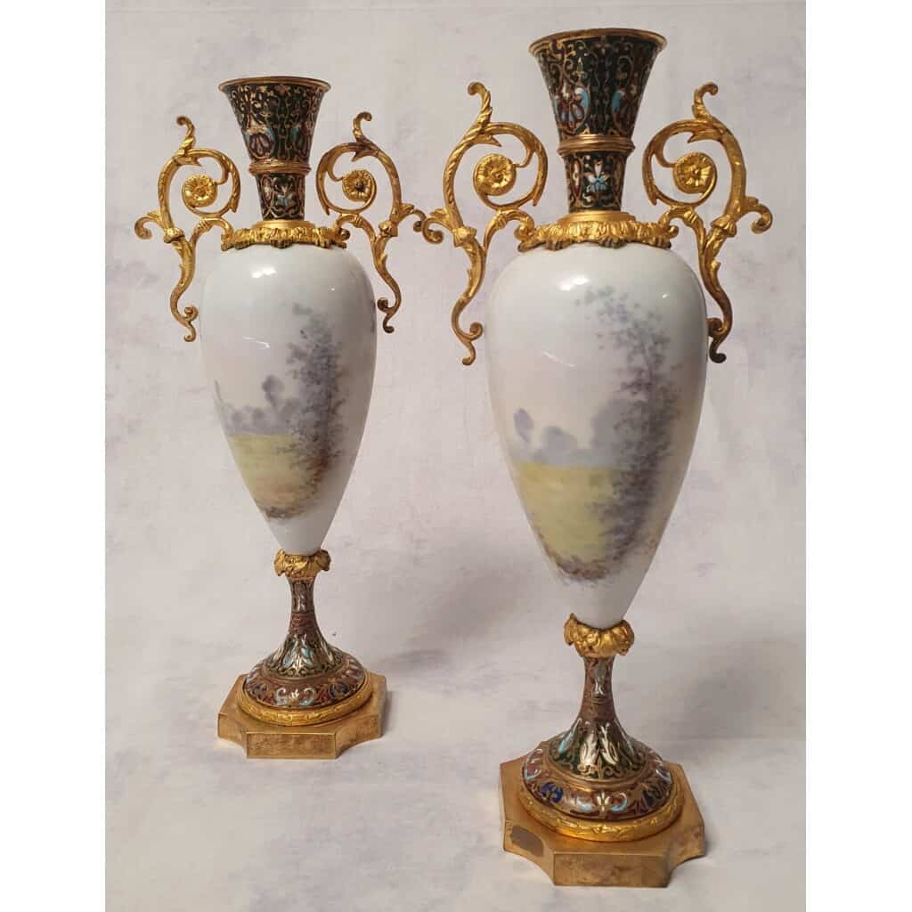 Pair Of Vases Signed Sylvi - Sèvres Porcelain & Gilt Bronze - 19th 6