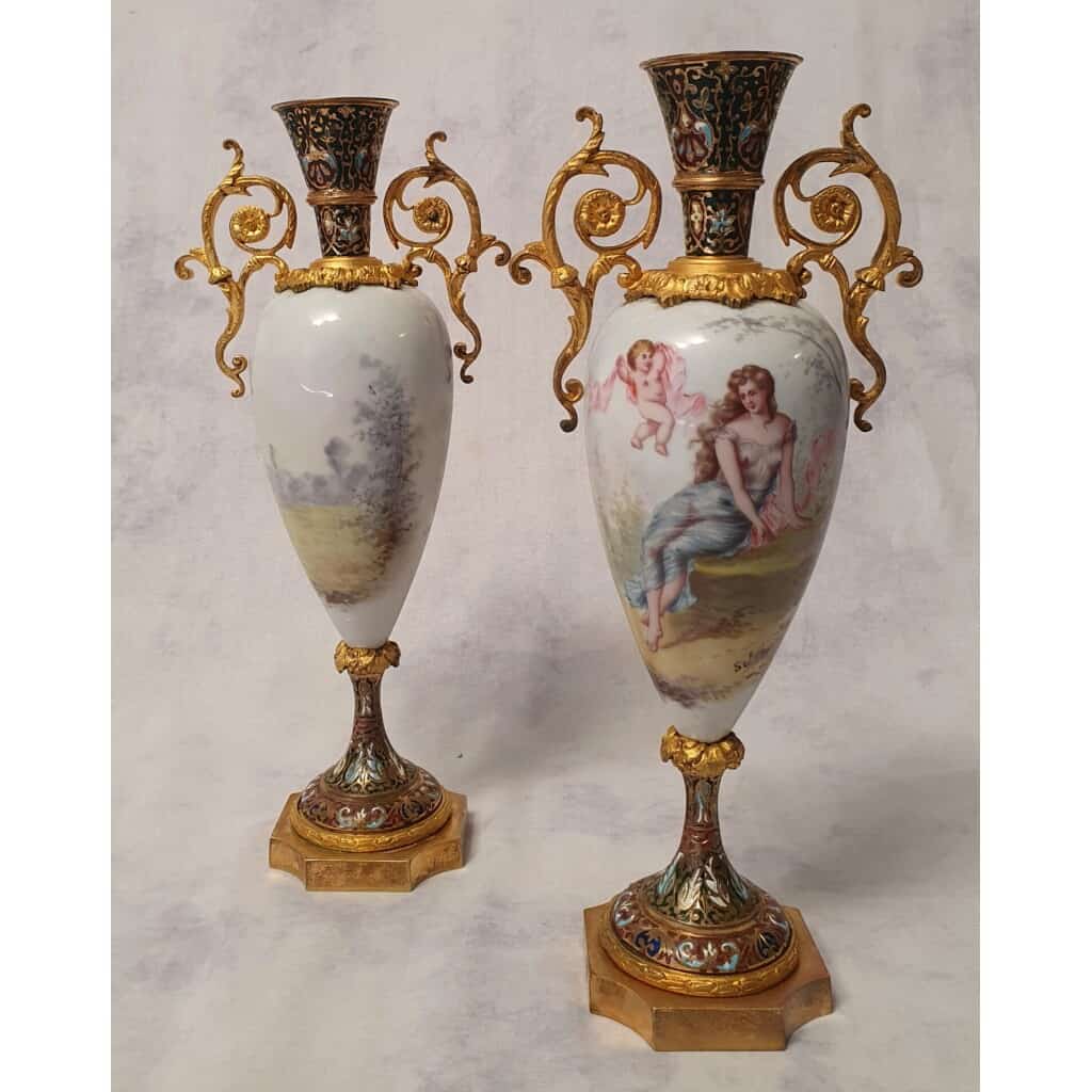 Pair Of Vases Signed Sylvi - Sèvres Porcelain & Gilt Bronze - 19th 3