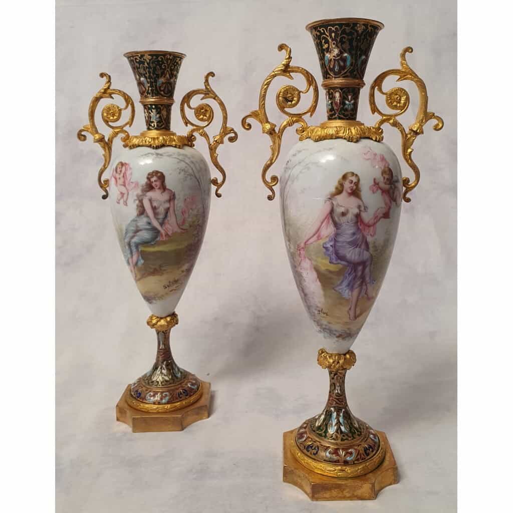 Pair Of Vases Signed Sylvi - Sèvres Porcelain & Gilt Bronze - 19th 5