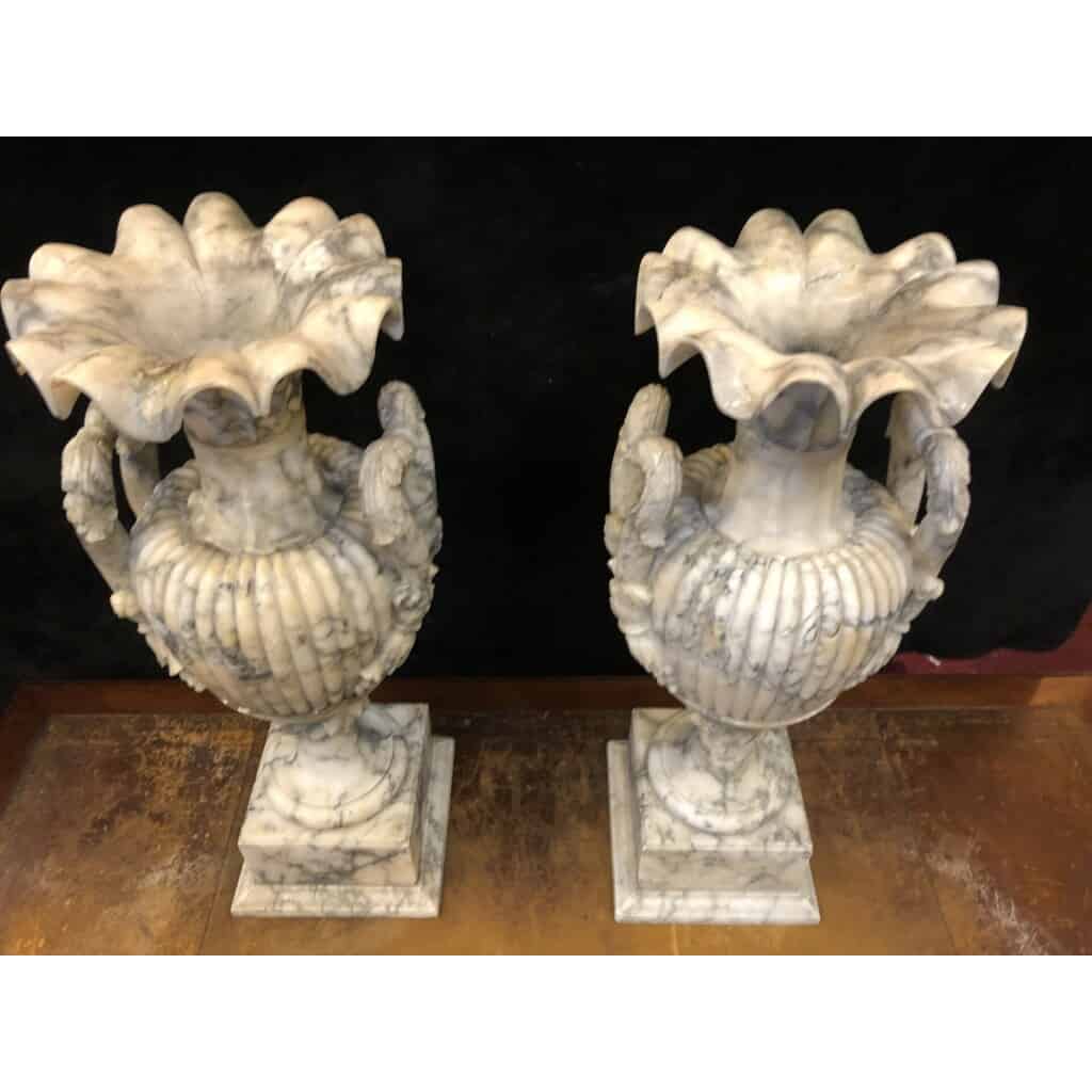 Large Pair Of Vases In Alabaster Italy Late XIXth H: 72 Cm 6