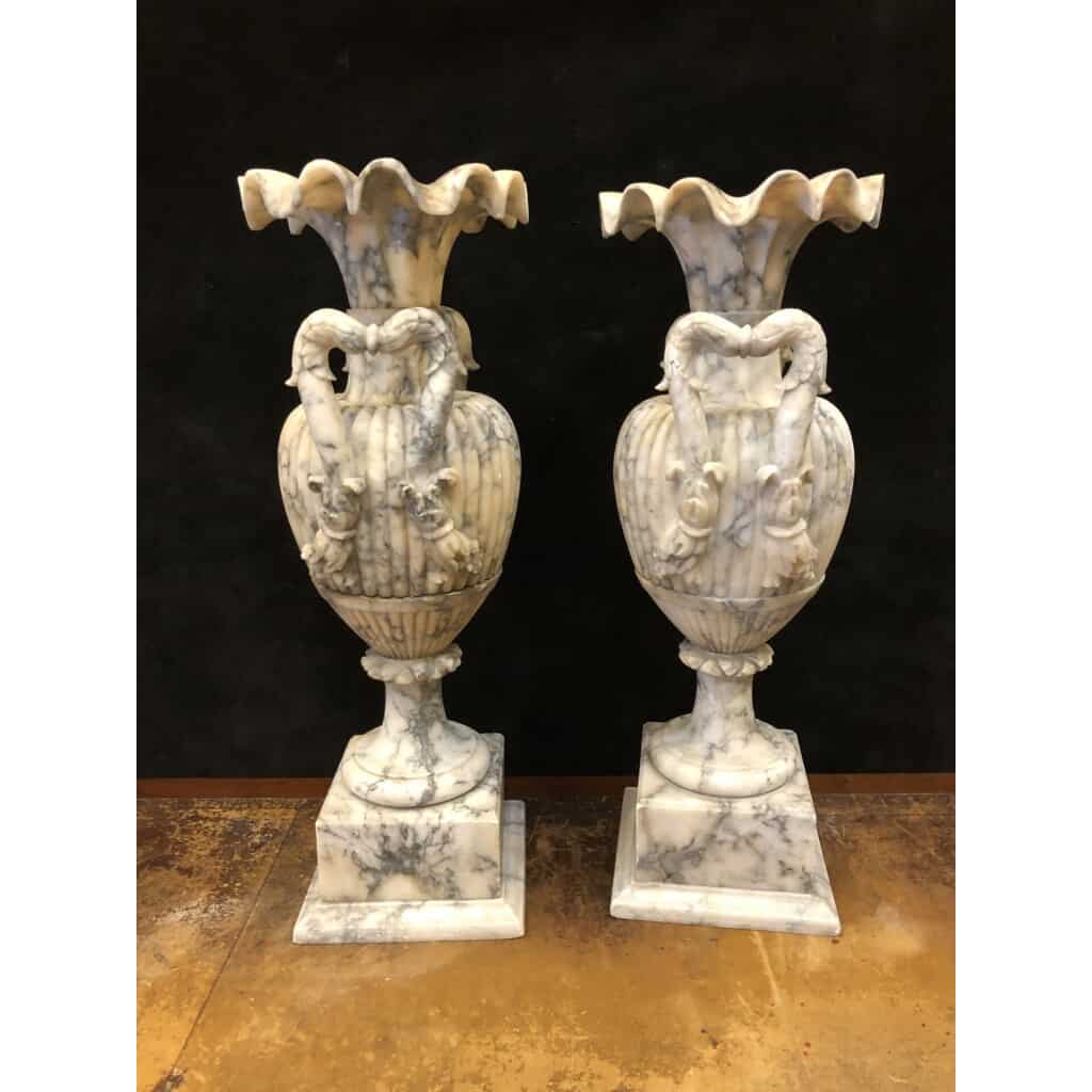 Large Pair Of Vases In Alabaster Italy Late XIXth H: 72 Cm 7