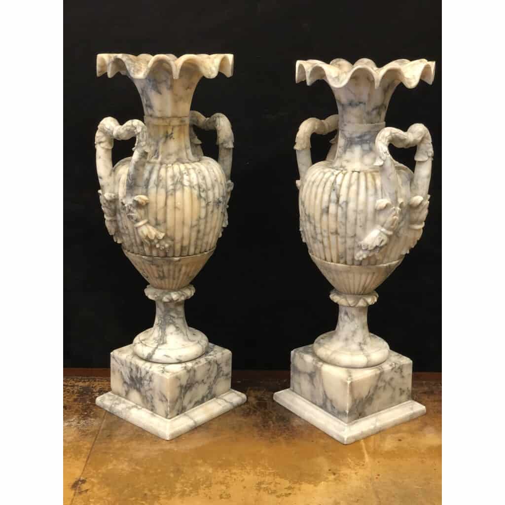 Large Pair Of Vases In Alabaster Italy Late XIXth H: 72 Cm 10