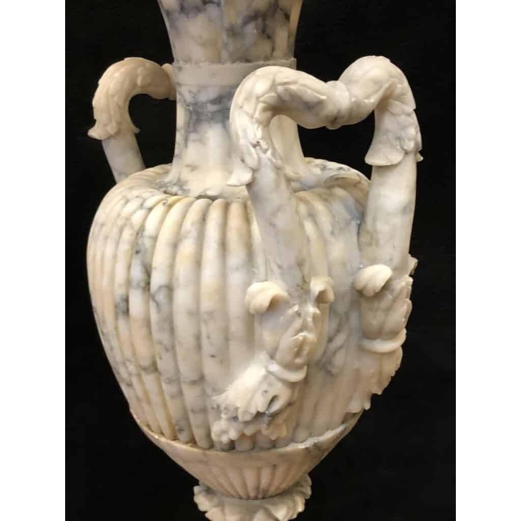 Large Pair Of Vases In Alabaster Italy Late XIXth H: 72 Cm 12