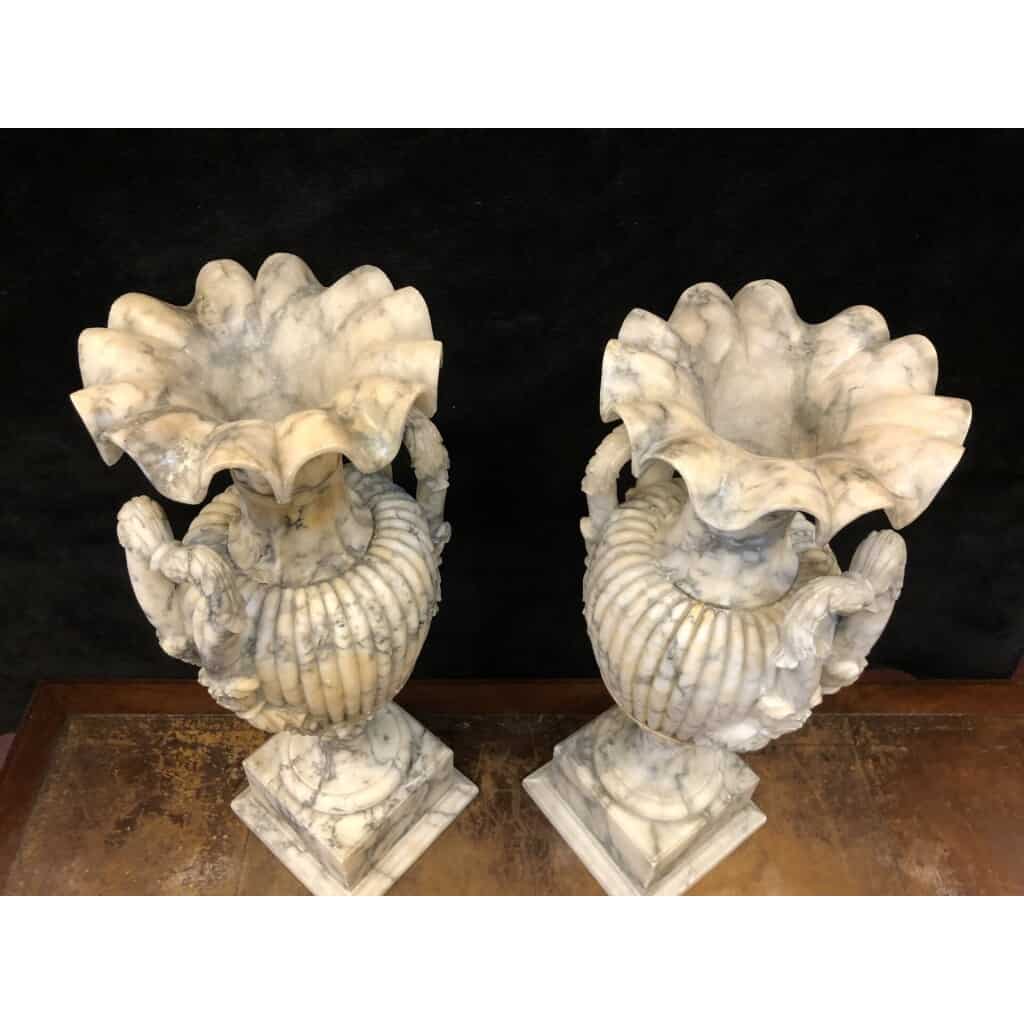 Large Pair Of Vases In Alabaster Italy Late XIXth H: 72 Cm 13