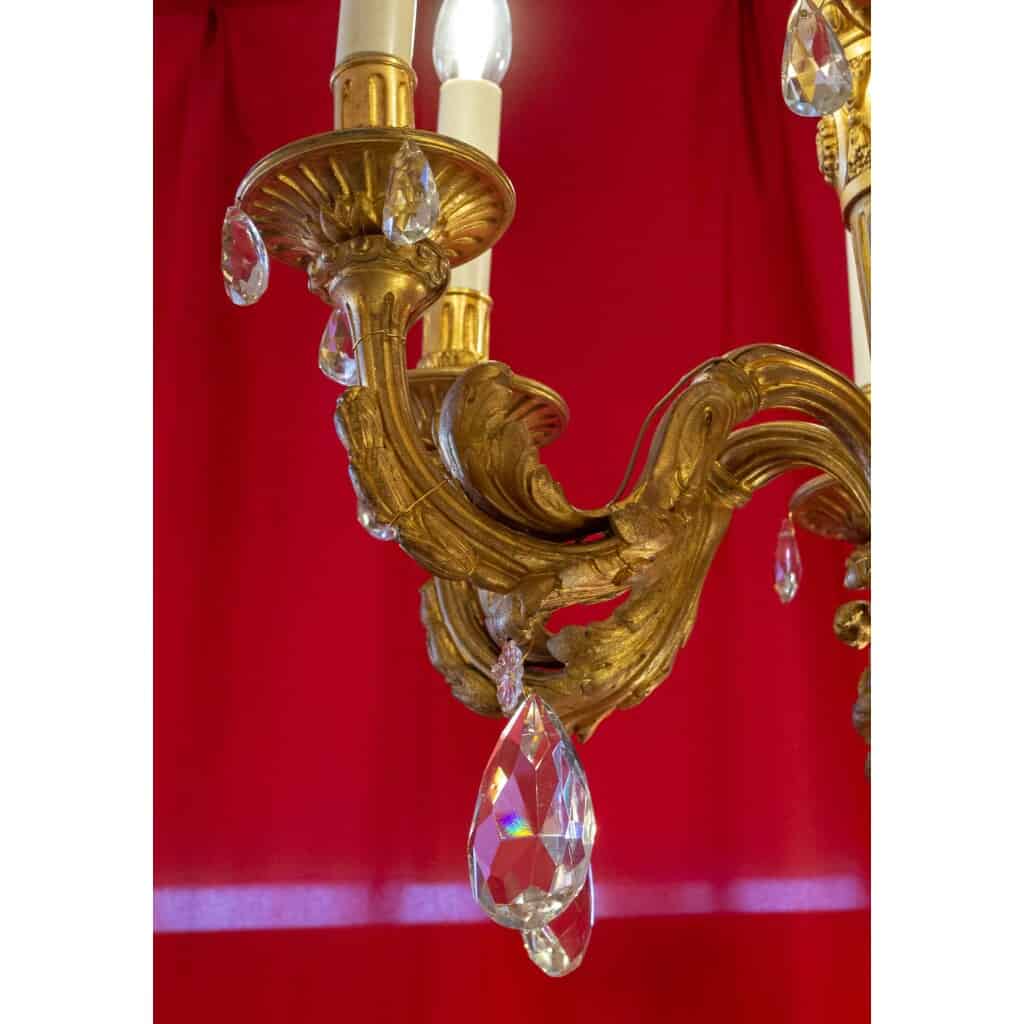 Lustre bronze doré à 6 bras de lumière ST. Louis XVI 5