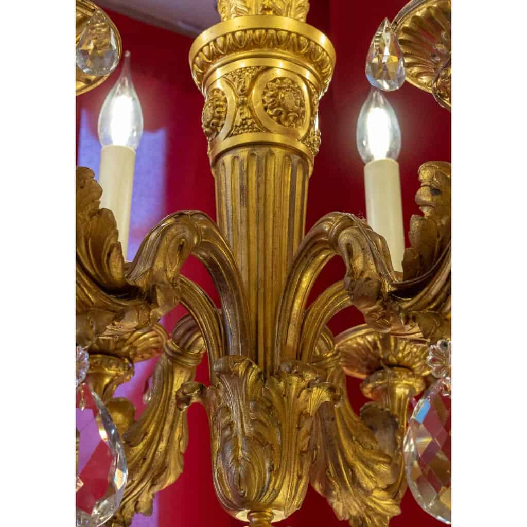 Lustre bronze doré à 6 bras de lumière ST. Louis XVI 4