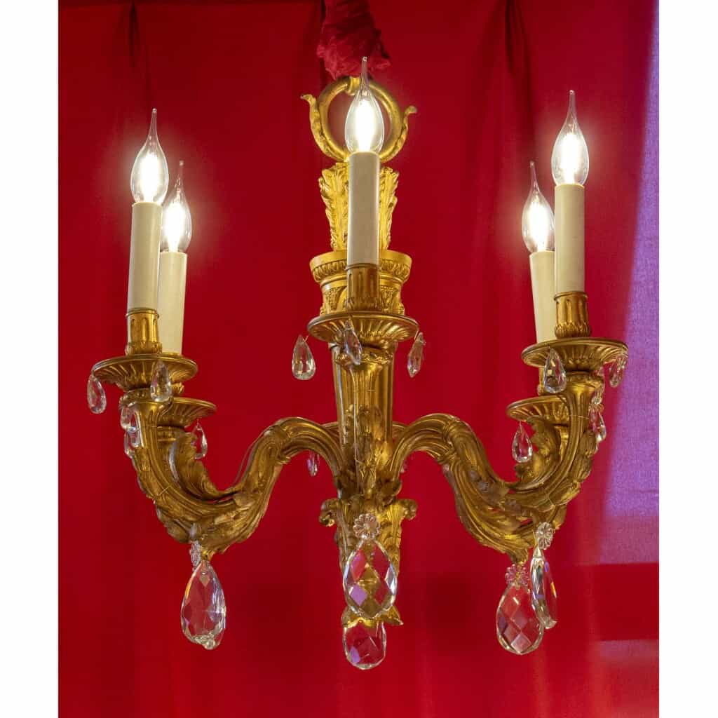 Gilded bronze chandelier with 6 arms of light ST. Louis XVI 3