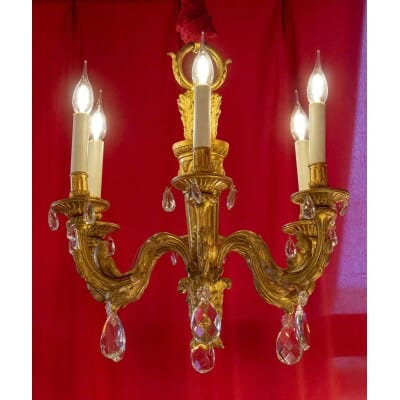 Gilded bronze chandelier with 6 arms of light ST. Louis XVI