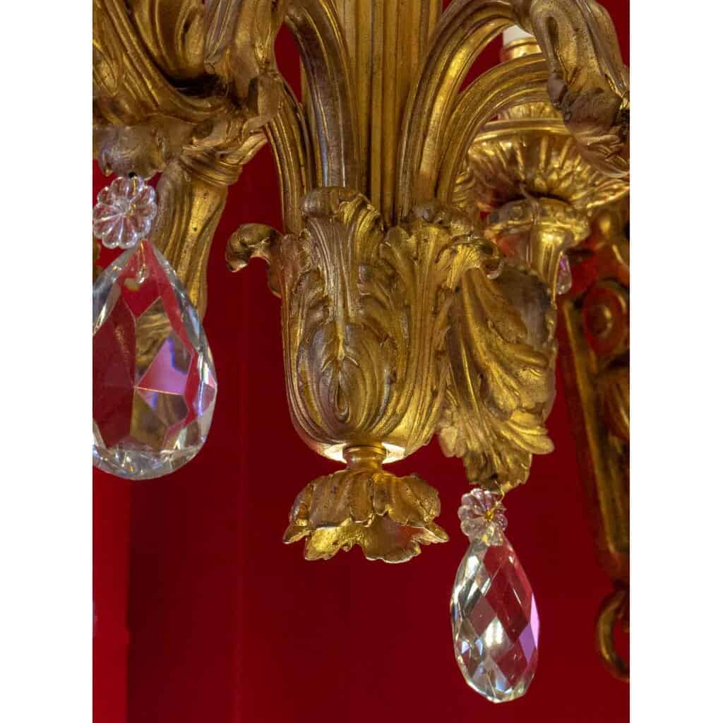 Lustre bronze doré à 6 bras de lumière ST. Louis XVI 6