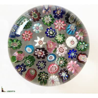 Clichy paperweight ball with millefiori including two roses, diam. 75mm (Mi XIXe)