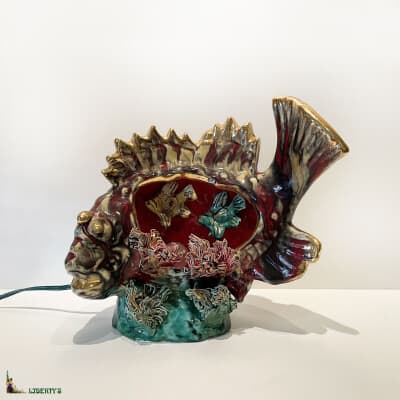 Vallauris slip nightlight with fish and shells, width. 23 cm x high. 20 cm (1950-1960)