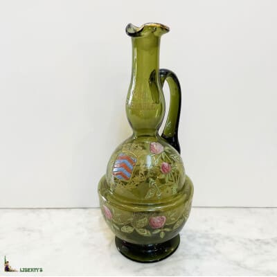 Carafe en verre emaillé de Legras, « La vraie semblable, distillerie d’Ivry », haut. 29 cm (Fin. XIXe)