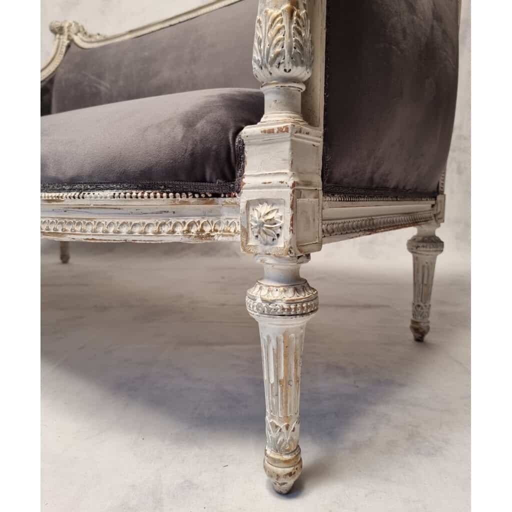 Canapé Style Louis XVI – Riche Sculpture – Bois Patiné – 19ème 8