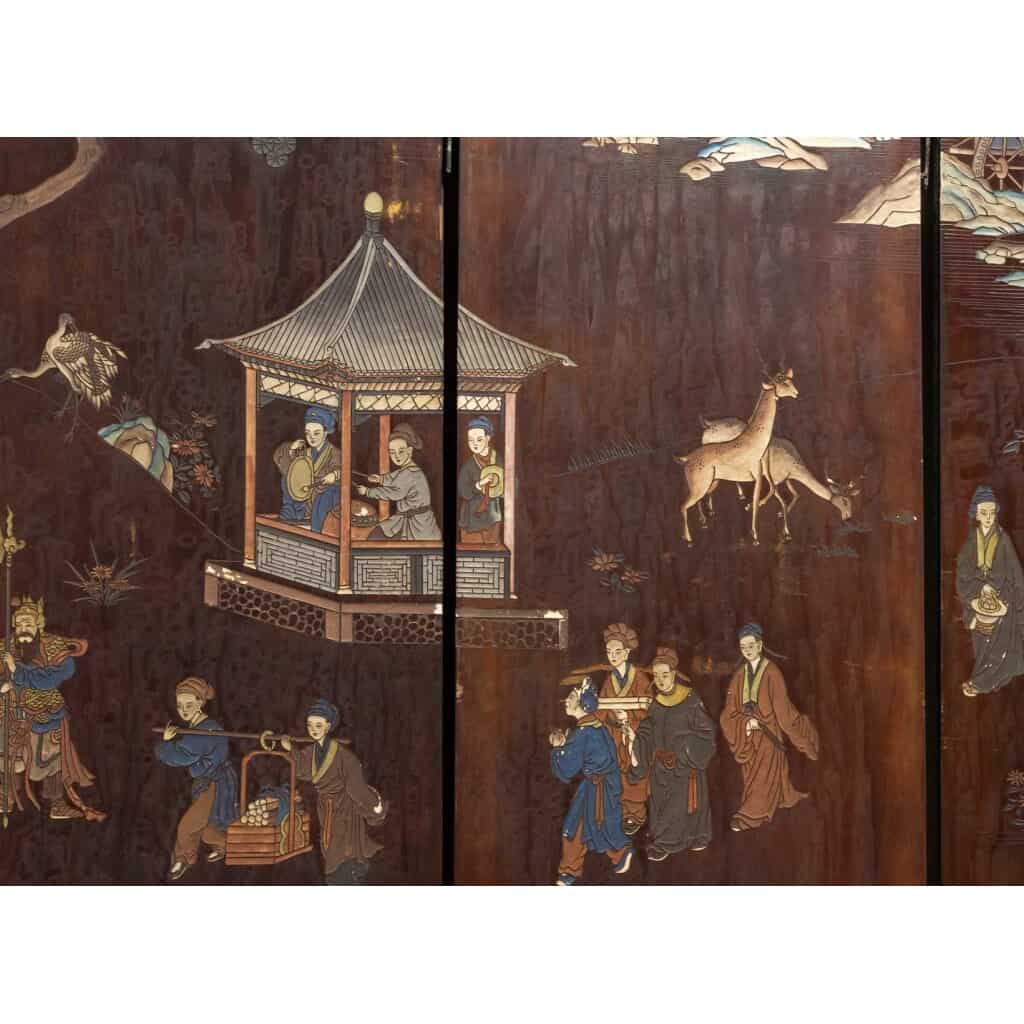 Screen in Coromandel lacquer. Second half of XIXth. 5