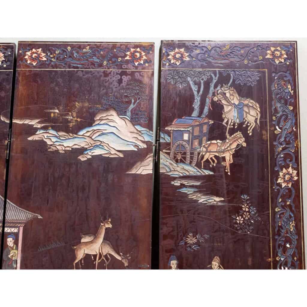 Screen in Coromandel lacquer. Second half of XIXth. 6