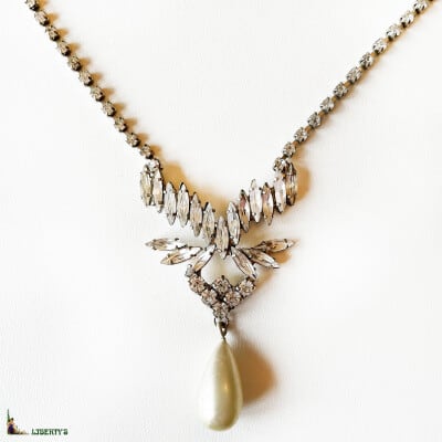 Silver necklace with strass and pearl, long. 42 cm, (1950-1960) 3