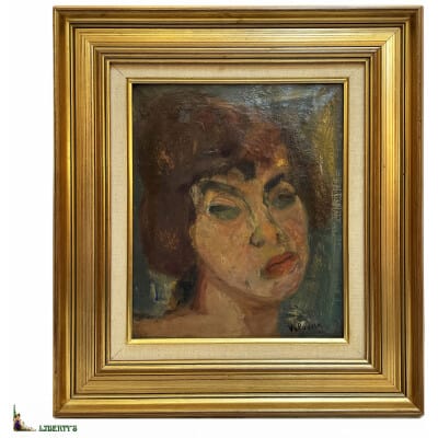 Oil on canvas "Portrait of a woman" signed Lazare Volovick (1902 - 1977), 22 cm x 27 cm