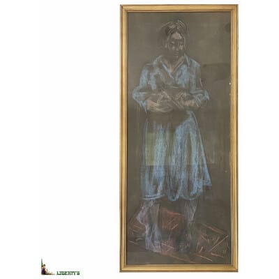 Dessin-aquarelle encadrée « La femme en bleu » daté et signé de Grégoire Michonze (Kichinev 1902-Paris 1982), 45 cm x 115 cm, (1978)